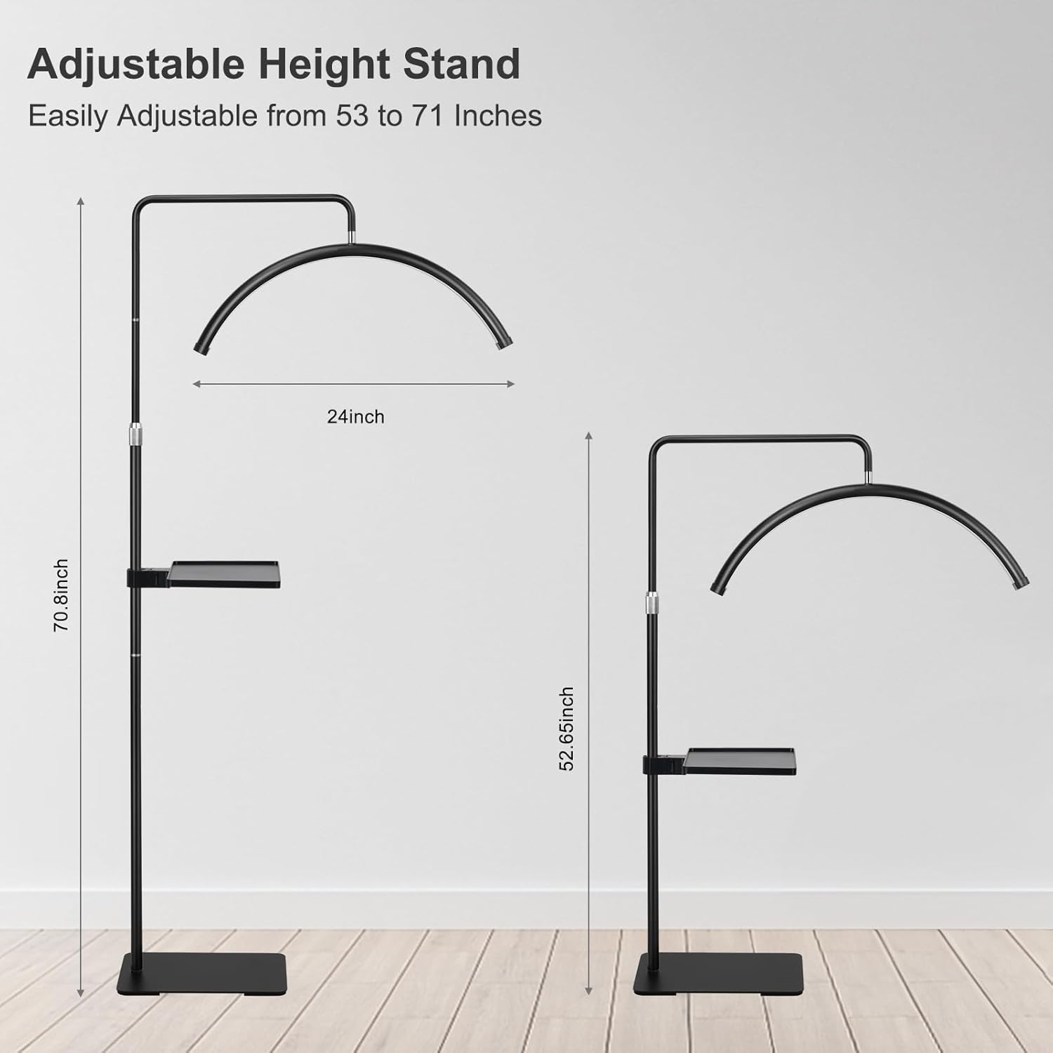 Half Moon Light - 24 inch LED Lash Lamp with Tool Tray for Eyelash Extensions for Tattoo Artists, Nail Tech, Esthetician - Cool, Warm Lamp with Adjustable Brightness & Height (Black)