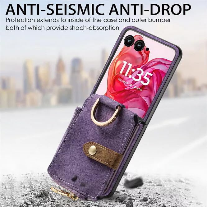 Protection Moto Razr 85 antichoc étui cuir rose fermeture éclair à bague