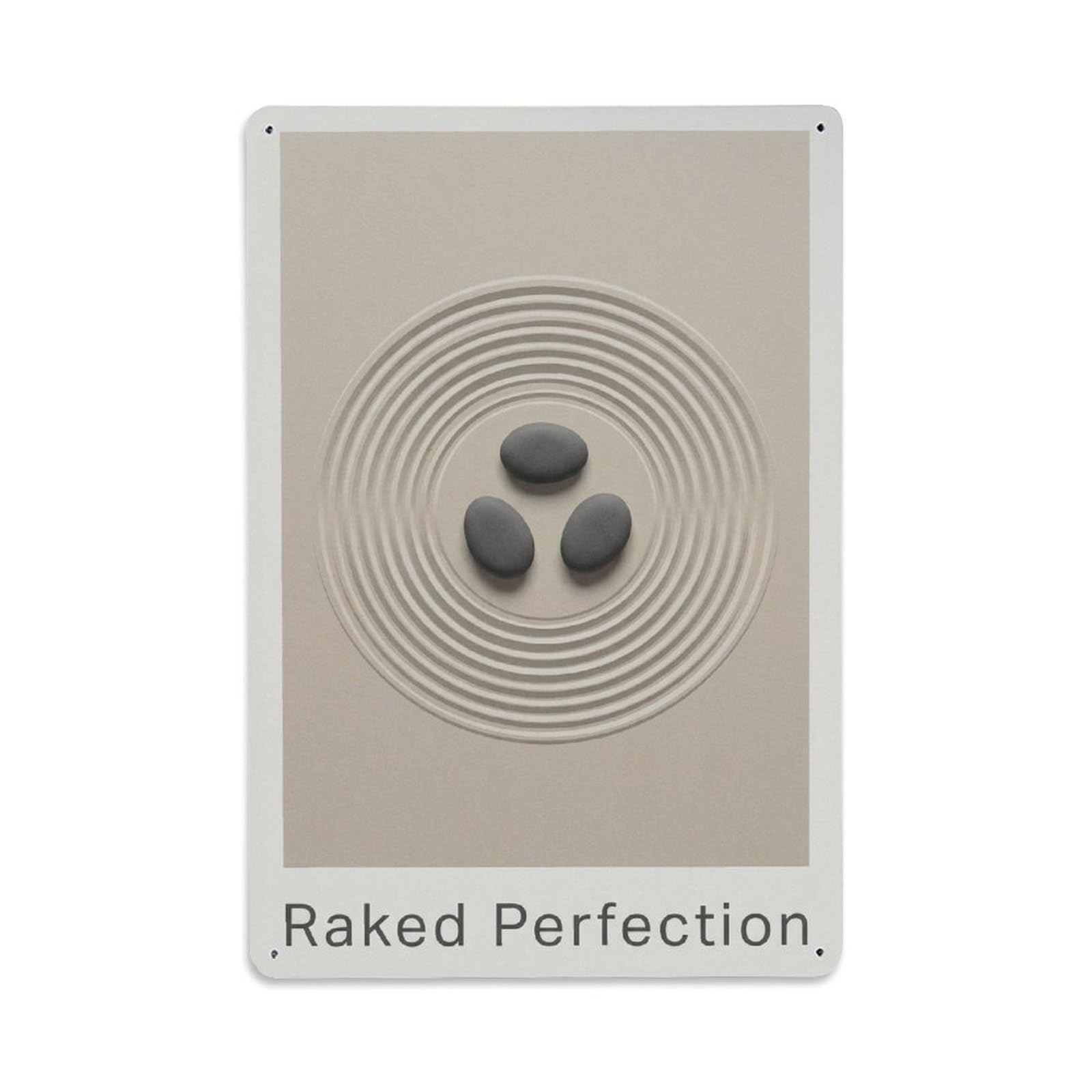Raked Sand Zen Garden Stone Circles Meditation Aesthetic Metal Tin Sign Plaque Wall Decor for Cafe, Man Cave, Club Bar, Office, Home Garden Round Metal Poster 8x12Inch
