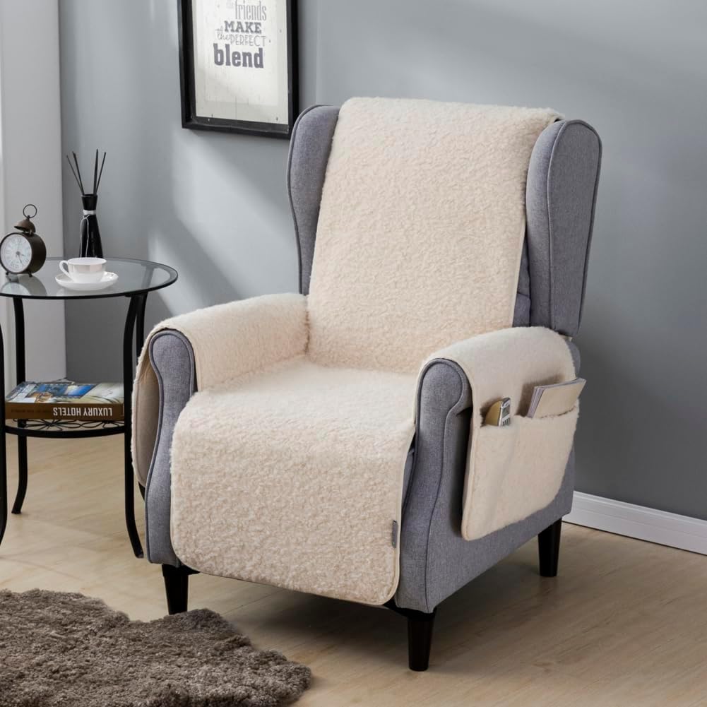 STONECREST Wingback Chair Cover, Pushback Chair Cover - Cotton Pre-Washed Embrooidery Coin Medallion Pattern Slipcover, Stay in Place (Grey, 20" Recliner)