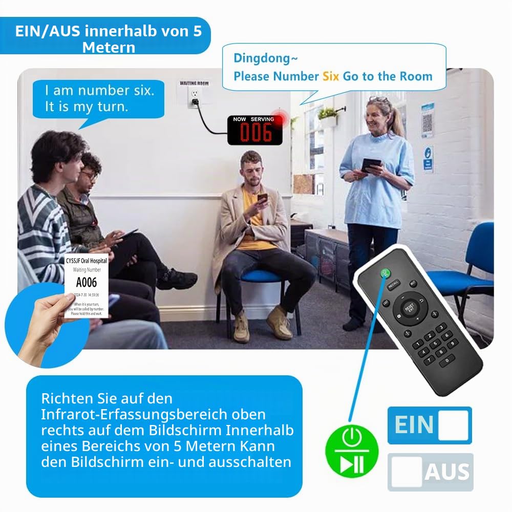 Warteschlangen-Aufrufsystem (3-Stellige:000-999) | Wartenummer-Anzeigetafel + 1 Wartenummer-Drucker+3 Ruftasten | Aufruf von Kunden/Patienten | Für Café,Schnellimbiss,Bäckerei,Kneipe,Arztpraxis