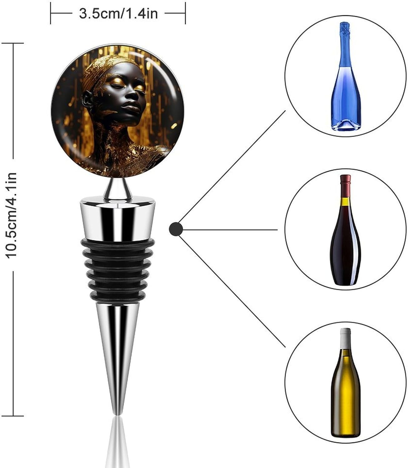Zinc Alloy Wine Bottle Stoppers Reusable Jewelry for Black People Champagne Stoppers Funny Cute Wine Bottle Corks Stoppers with Silicone,Wine Accessories Gifts for Men Women image 2