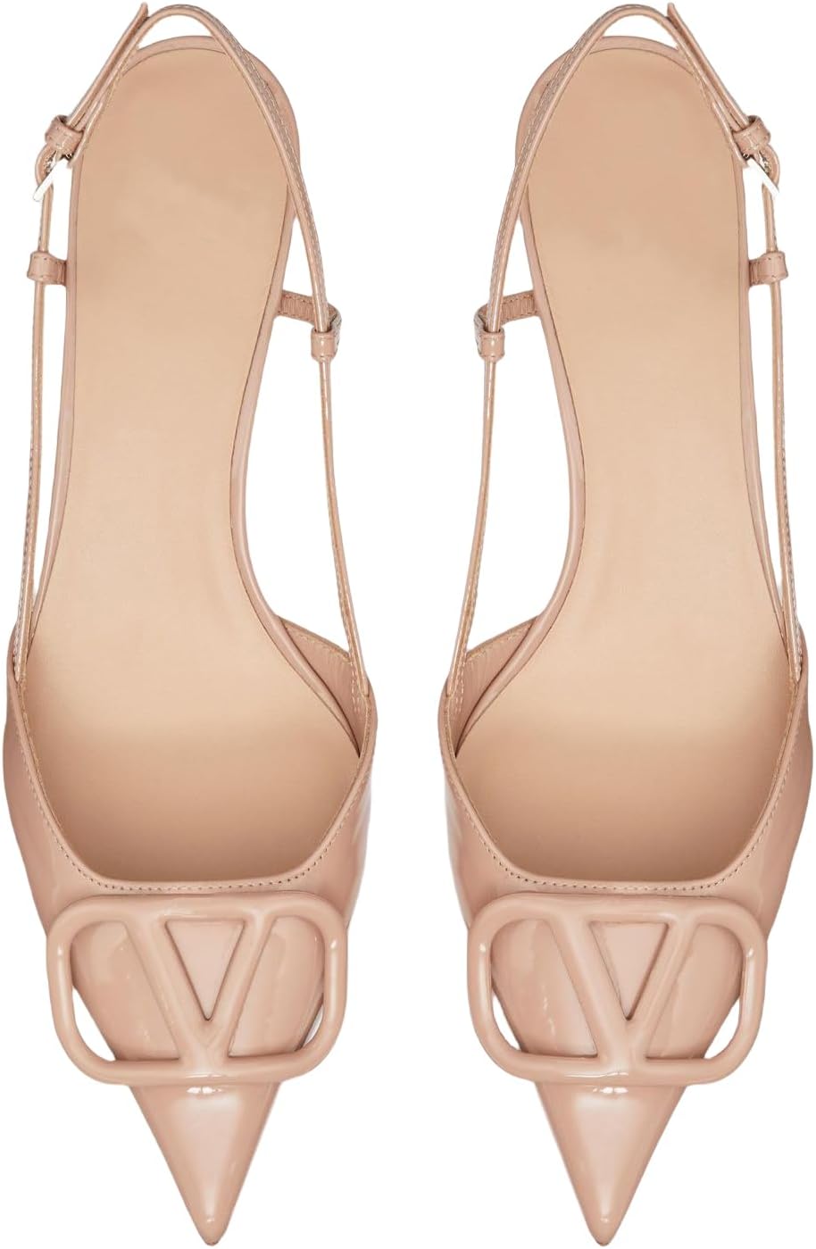 Women's Kitten Slingback Heels Pointed Toe Low Heel Pumps Nude Size 8 - Image 3