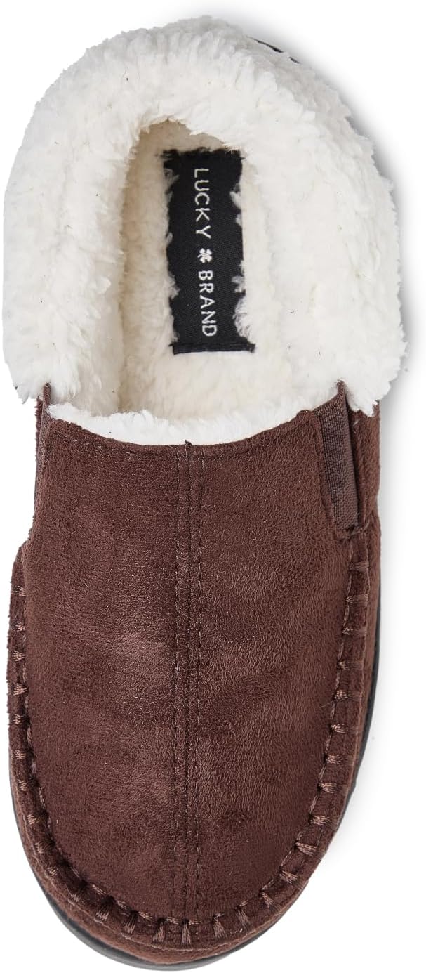 Lucky Brand Boys Micro Suede Sherpa Clog Slippers Cozy Plush Lined Indoor Outdoor Slip On House Shoes Comfortable Kids Clogs