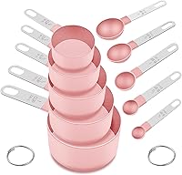 FONYA 10-Piece Pink Measuring Cups & Spoons Set - Stackable Nesting Stainless Steel Handles for Dry & Liquid Ingredients
