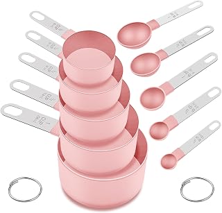 FONYA 10-Piece Pink Measuring Cups & Spoons Set - Stackable Nesting Stainless Steel Handles for Dry & Liquid Ingredients