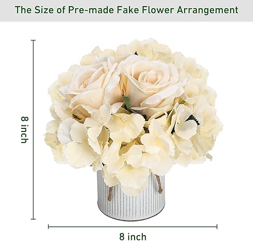 Miniatura 2 de Centros de mesa de flores, juego de 6 arreglos florales, hortensias artificiales de boda, arreglo floral con jarrón de metal rústico para decoración