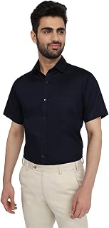 Raymond Men Contemporary Fit Solid Pattern Pure Cotton Semi Cutaway Collar Half Sleeve Formal Shirt Price In India