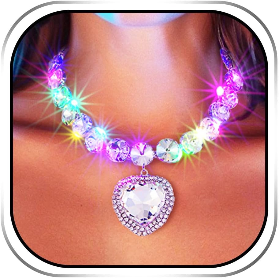 Yonamix Light Up Necklace Glow in The Dark LED Choker Necklaces for Women
