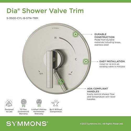 Miniatura 5 de Symmons S-3500-CYL-B-STN-TRM - Moldura de válvula de ducha de diámetro en níquel satinado (válvula no incluida)