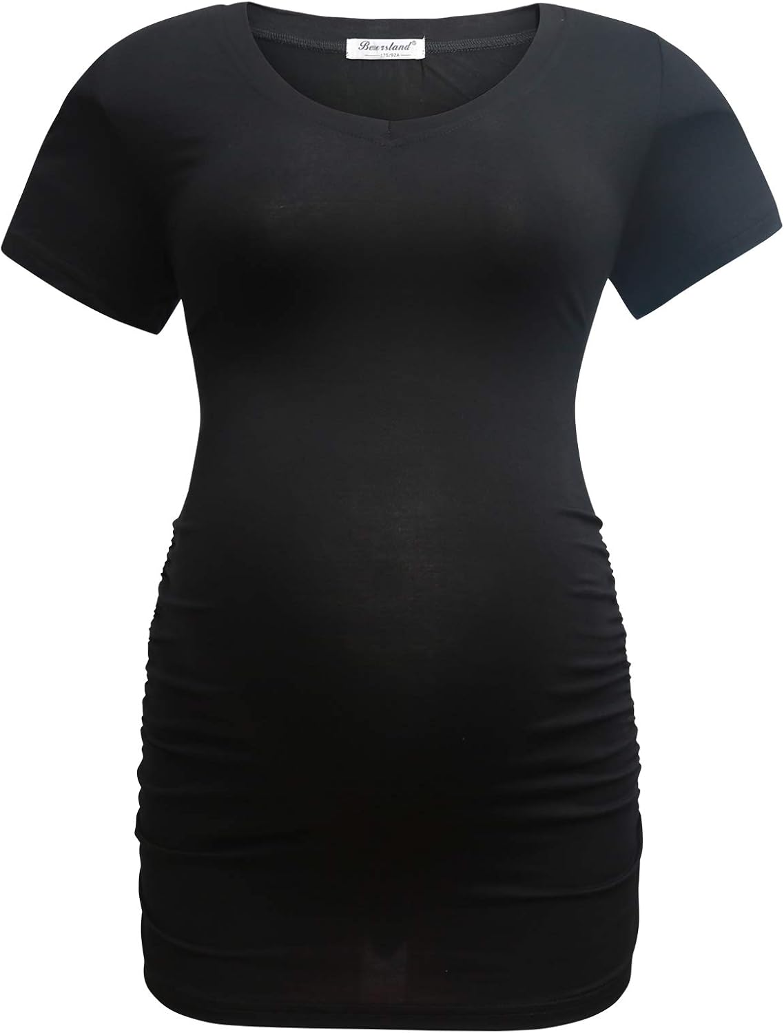 Bearsland Womens Maternity Tshirt Modal Classic Side Ruched Tee Top Mama Pregnancy Clothes - Image 4