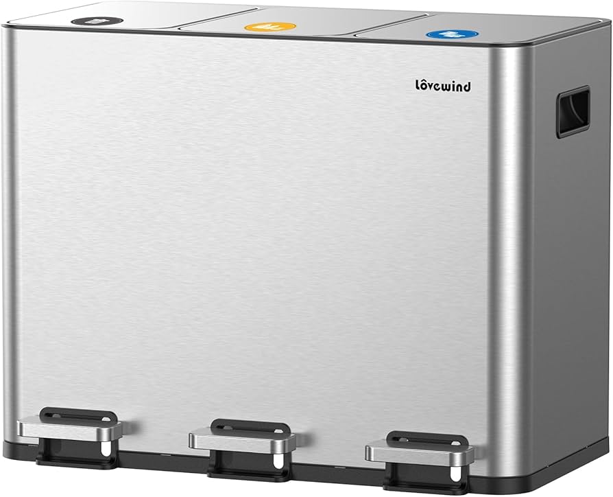 【新品】ステンレス製 3コンパートメント ゴミ箱 Amazon｜Lovewind 3x15L キッチンゴミ箱 分别 蓋付き 3