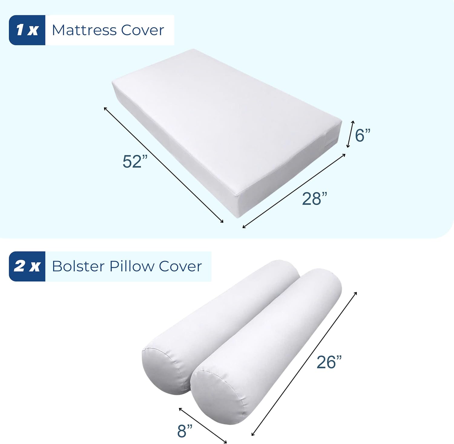 Prolinemax Style 5 - Mattress & Pillow Bolster for Outdoor Indoor Daybed Porch Swing Bed Knife Edge Crib Size AD106 | Covers ONLY |