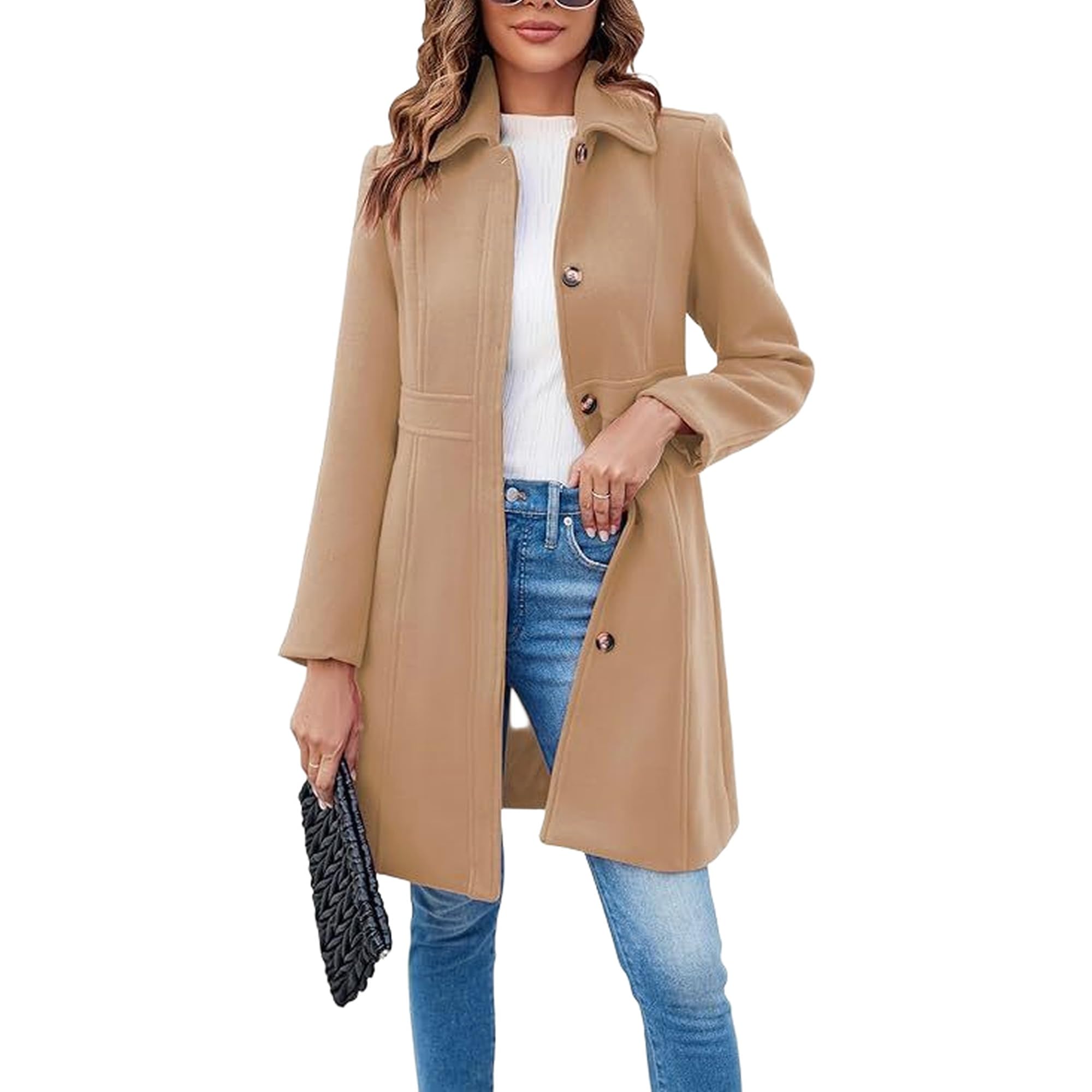 Cappotto classico invernale da donna casual monopetto alla moda mezza lunghezza manica lunga autunno ufficio pisello cappotto con