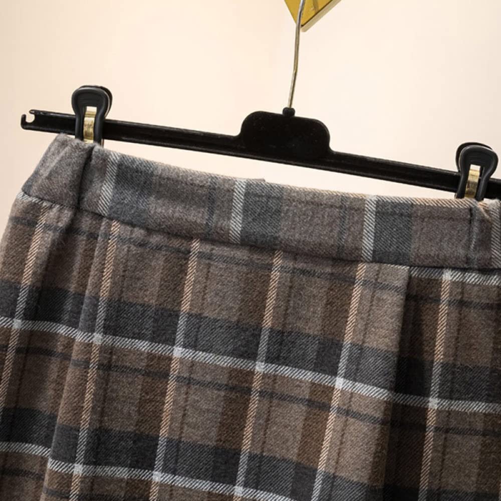 Gonne Lunghe Invernali, Plus Size Gonna Invernale A Quadri Rossi Vita Elasticizzata Gonna Elegante A Vita Alta Gonne Casual in Lana Calda per Donna Midi Gonna Ampia A Trapezio A Pendolo