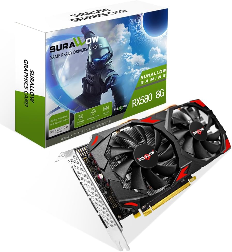 RX 580 8GB Graphics Card, 2048SP,GDDR5,256 Bit Graphics Card for Gaming PC,PCIE 3.0,Twin Freeze Fans Computer Video Card with HDMI/DP/Ports