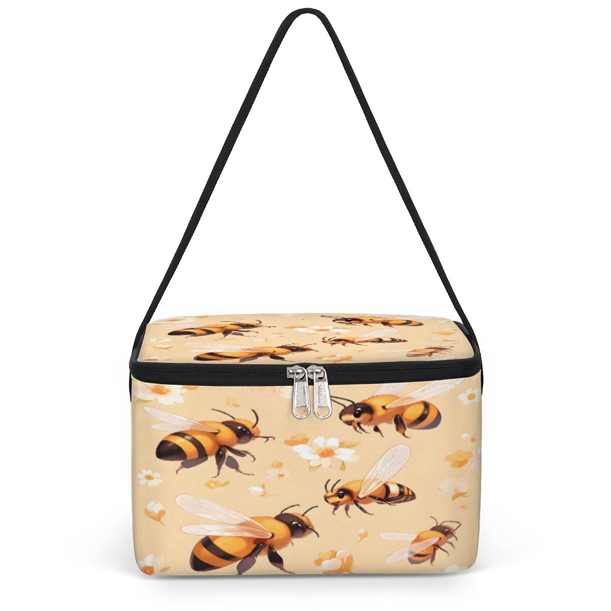 GzLeyigou Bee Floral Lunch Bags for Women Men 9 Cans, Hot & Cold Food Delivery Bag Insulated Grocery Bag Insulated Lunch Box Bees Cooler Bag for Office Work Picnic Beach