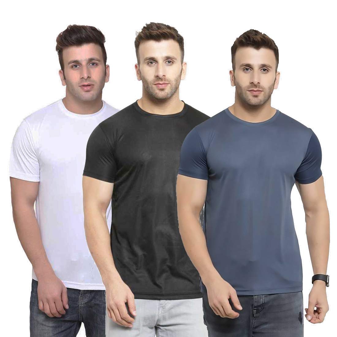 tqh Men Dri Fit Polyester Half Sleeve Round Neck Multicolor T-Shirts - Pack of 3-picture-4