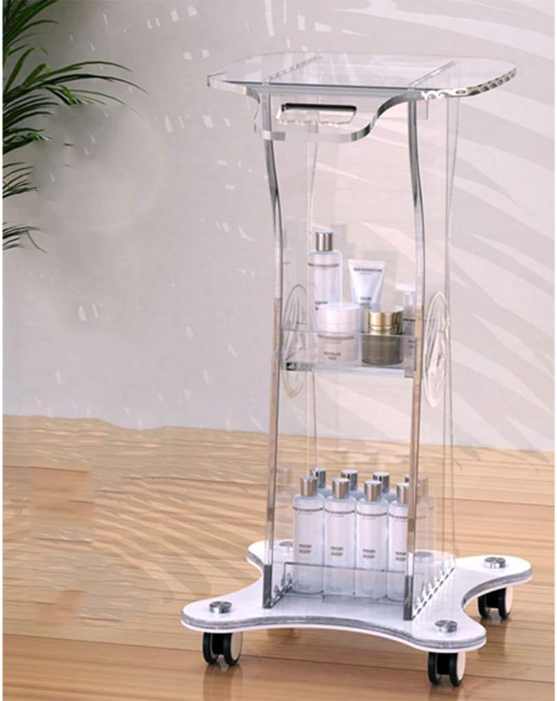 Dental Cart Beauty Equipment Cart High-end Beauty Salon Cart Desktop Acrylic Shelf Hospital Special Tool Cart with Handle and Brake Casters Assembled Cart (No Fence 5 wheels)