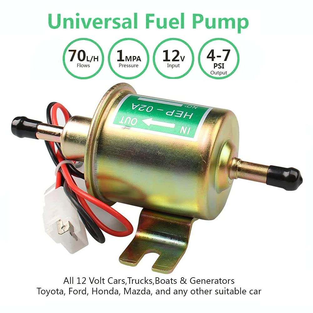 Pompa carburante elettrica universale, gas a pressione diesel in linea a bassa pressione modulo pompa in metallo bullone di fissaggio filo in linea per benzina e diesel HEP-02A (oro)
