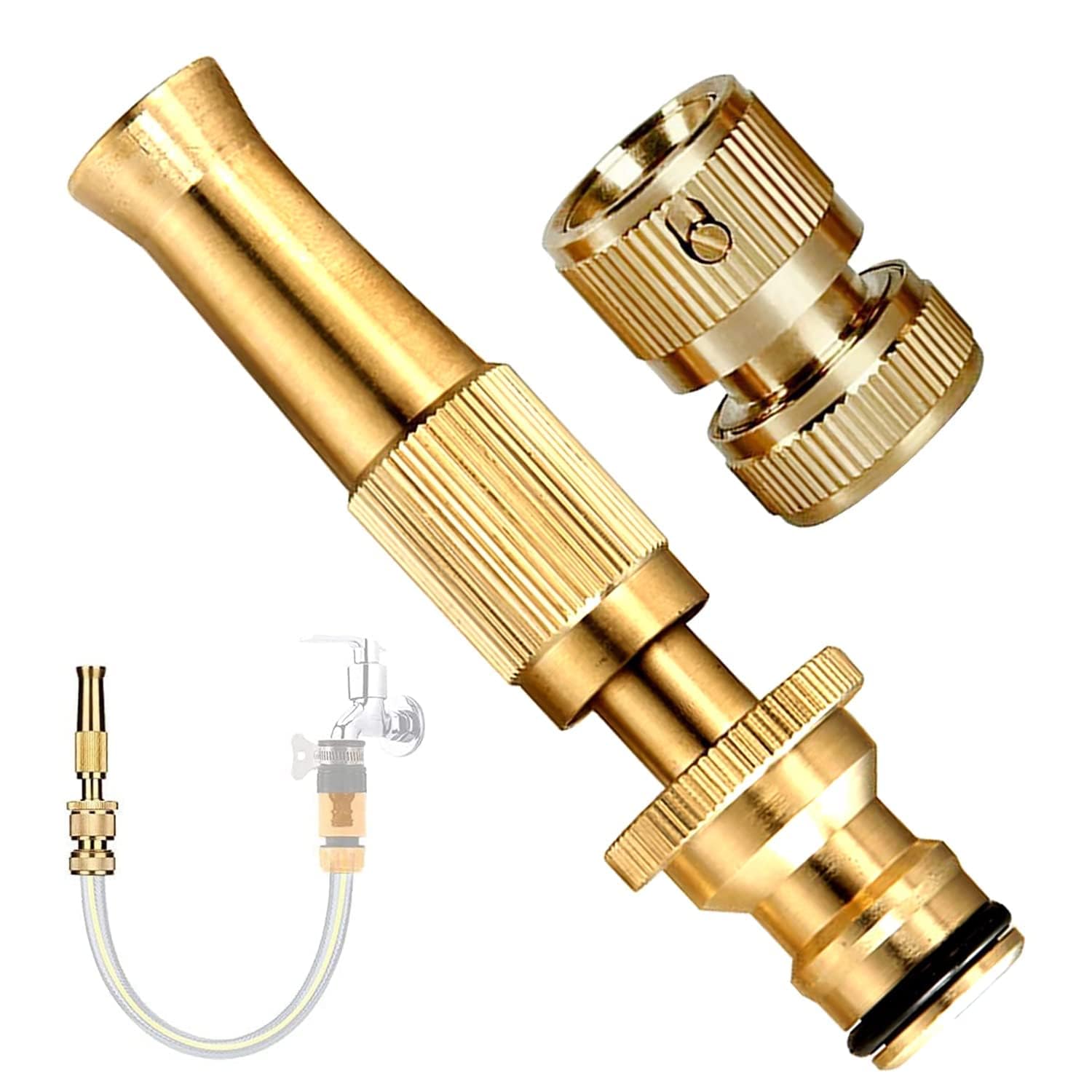 NIL JO Golden Brass Nozzle Water Spray Gun,1/2 Inch Compression Connection, Golden, Suitable for Car Wash & Gardening, 2 Ports, Water Pressure Booster(1pic)-image-46