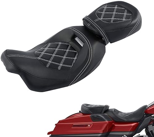 TCT-MT Asiento de cuero de conductor y pasajero para Harley Street Glide Road King 2009-2019 Road Glide CVO Street Glide 2015-2019Street Glide
