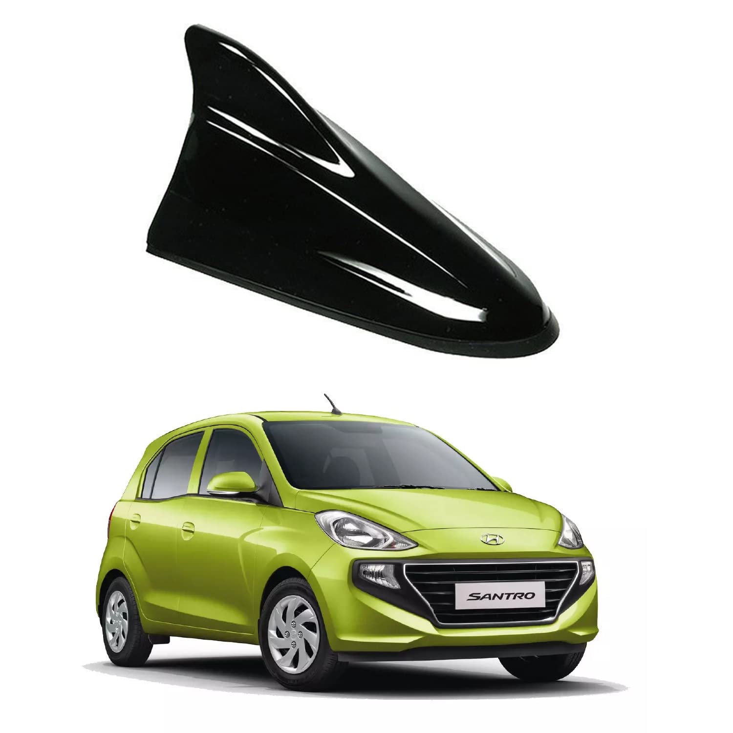 Oshotto Car Shark Fin Roof Antenna Car Antenna Radio FM/AM Car Decorate Compatible with Hyundai New Santro 2018-2023 - (Black)