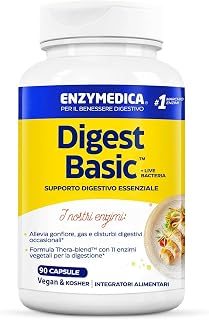 Enzymedica, Digest Basic + Live Bacteria, Integratore Alimentari con Enzimi Digestivi e Probiotici, Indicato per Irregolarità e Gonfiore Addominale, Gluten Free, Senza Lattosio, 90 Capsule
