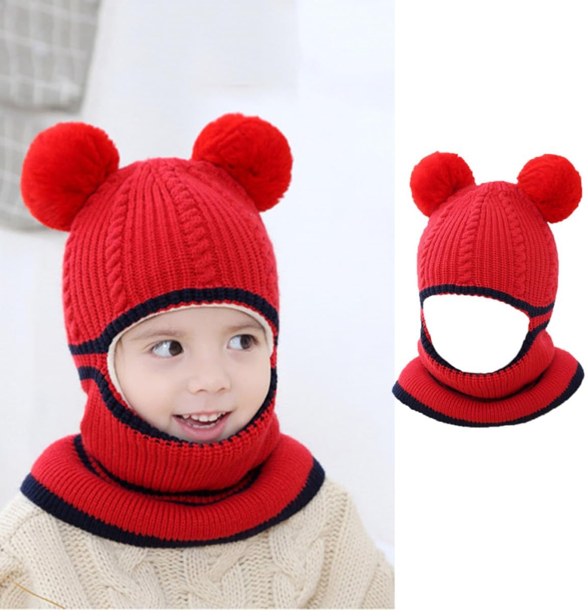 Warm Woolen Hat Earflap for Autumn Winter Red