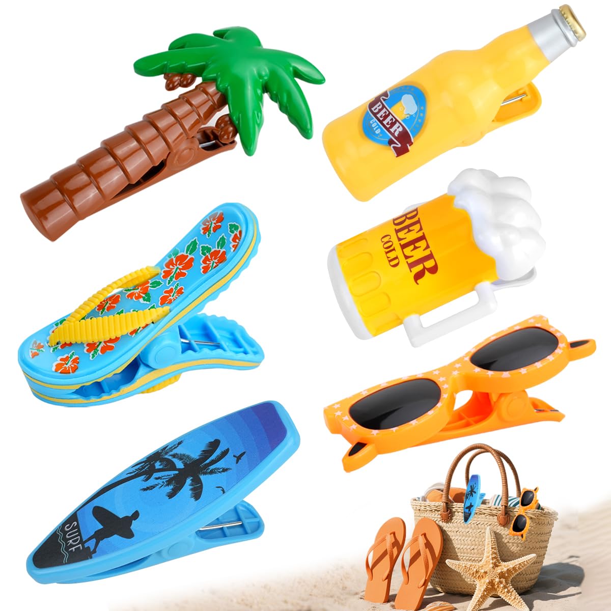 Pinces à linge pour chaise longue : lot de 6 grandes pinces de plage solides