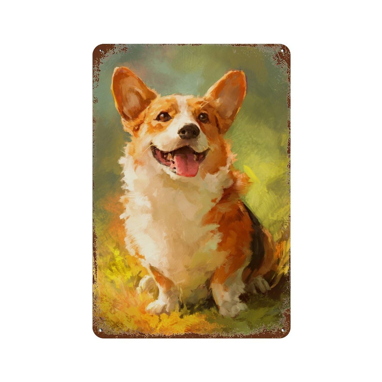 Happy Corgi Painting Decorative Tin Sign 11.8"x7.9", Retro Wall Decor for Living Room, Hallway And Home Decor