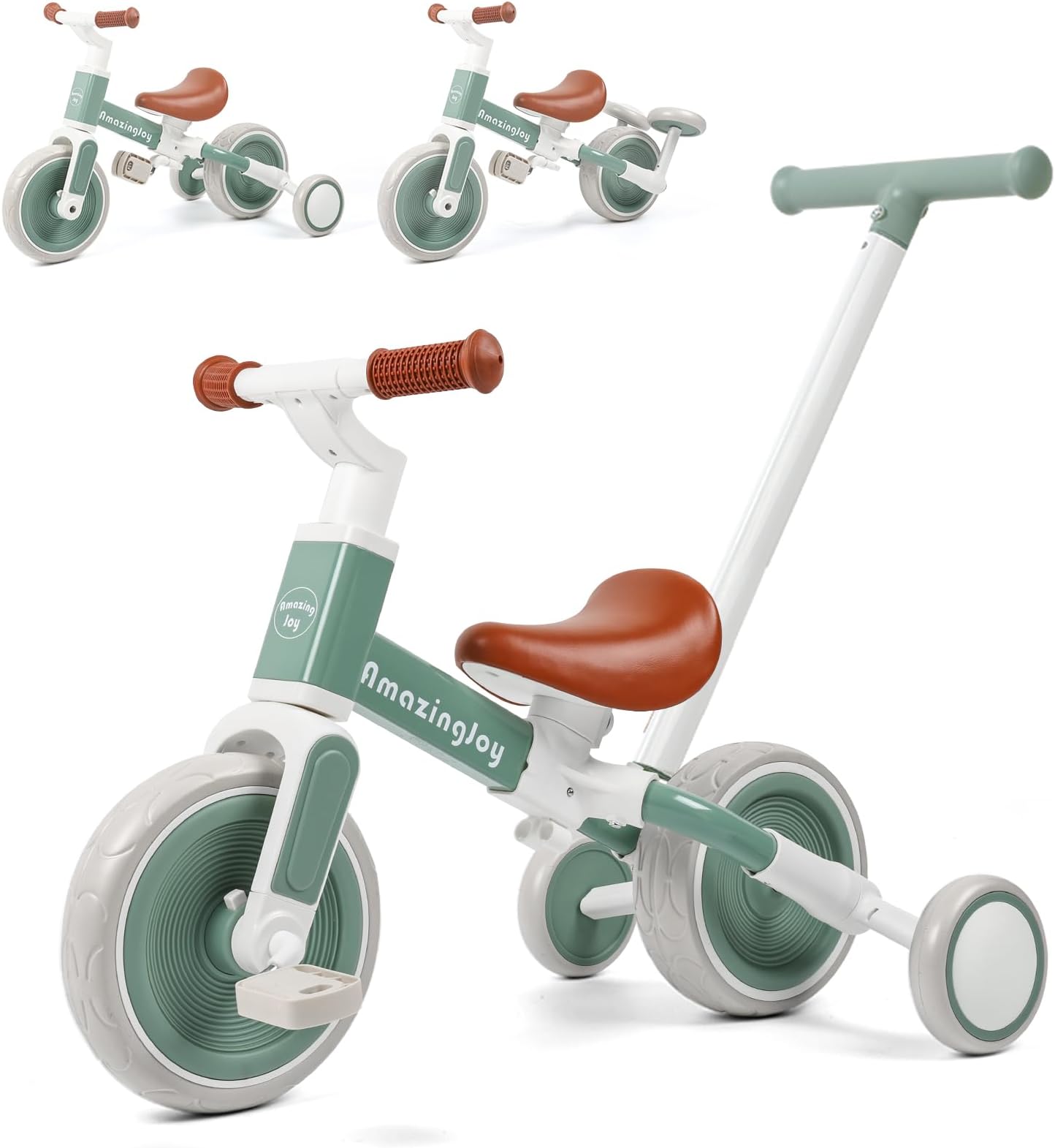 6 in 1 Toddler Tricycle for 1-3 Years Old Kids Balance Bike with Handlebar Push Trike Baby Balance Bike with Removable Pedal Adjustable Seat Birthday Gift for Kids Brownโฆ