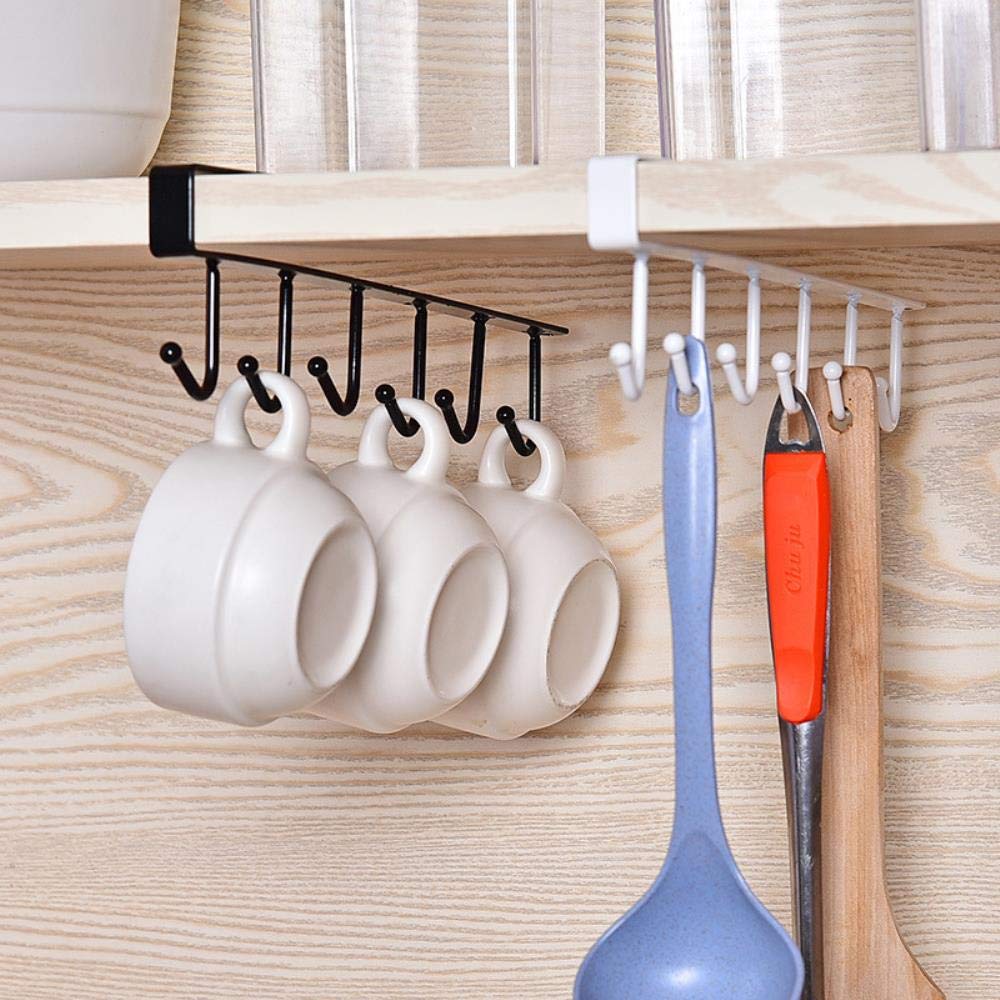 Ferro 6 Ganci Scaffale Armadio Armadio Metallo Sotto Ripiani Tazza Portabicchieri Bagno Cucina Organizer Porta Rack 2021,Nero,6ganci