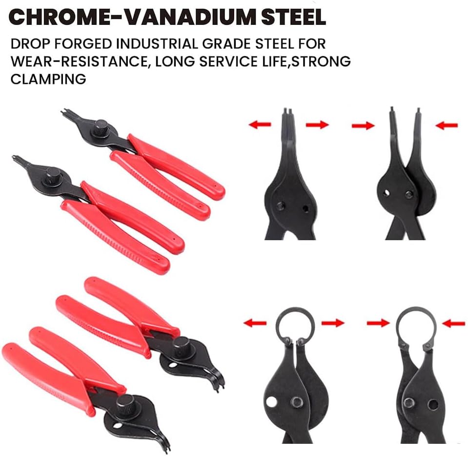 GZYF 11pcs Snap Ring Pliers Set Straight & Bent Pliers Mechanics Circlips Auto Tool Internal External Pliers