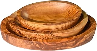 Lot de 3 plats de service en bois d'olivier – Trio empilables pour tapas et sauces | Bols gigognes en bois rustique