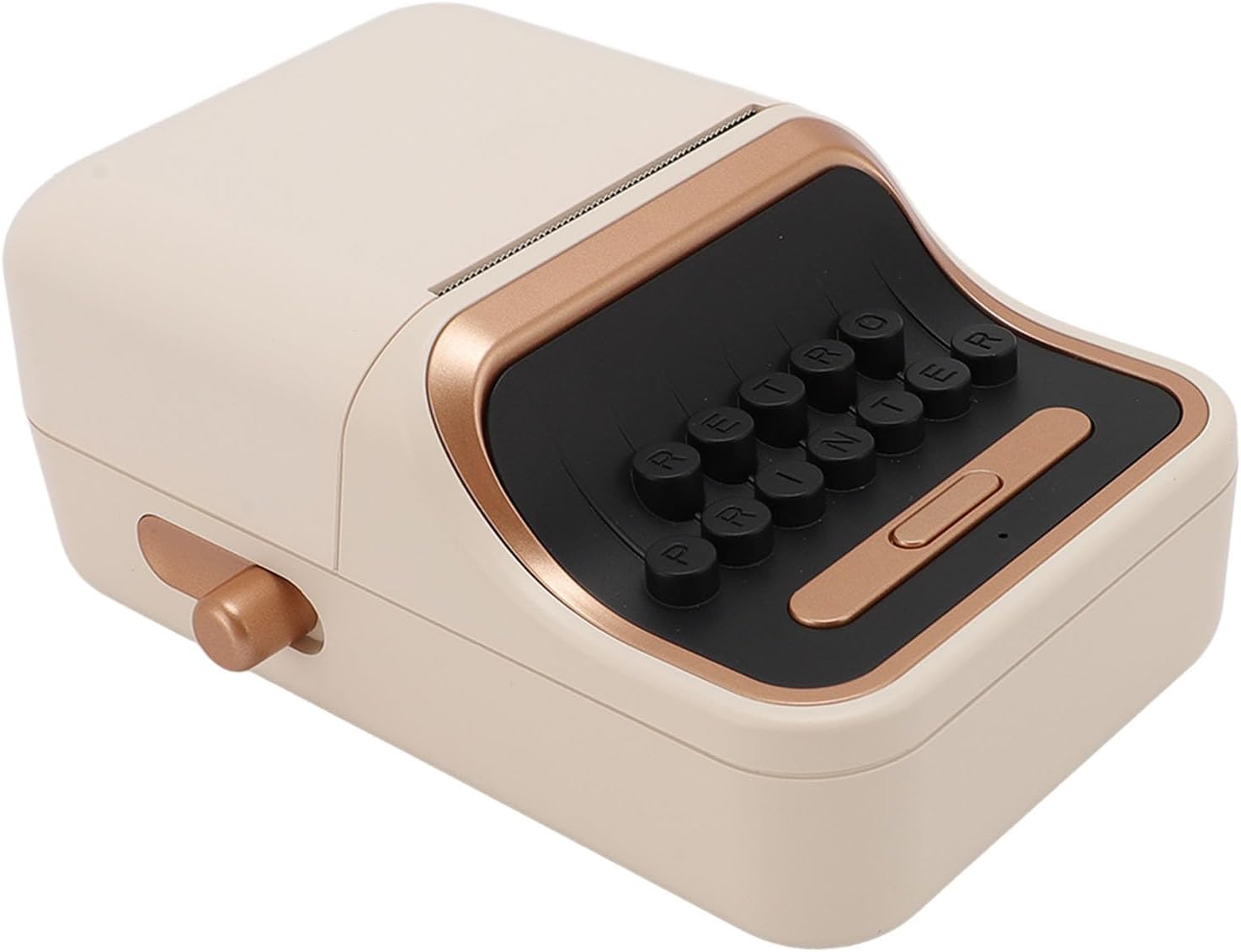 GOWENIC BT Thermal Label Printer, a compact device with a vintage design, shown from a slightly elevated angle.