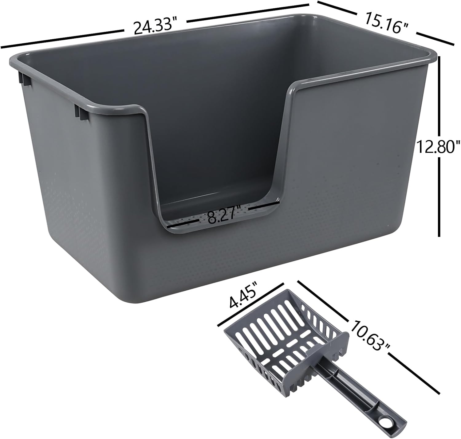 4 Pack Large Open Top Cat Litter Tray, Splashproof High Sides Cat Litter Pan with Scoop, Gray