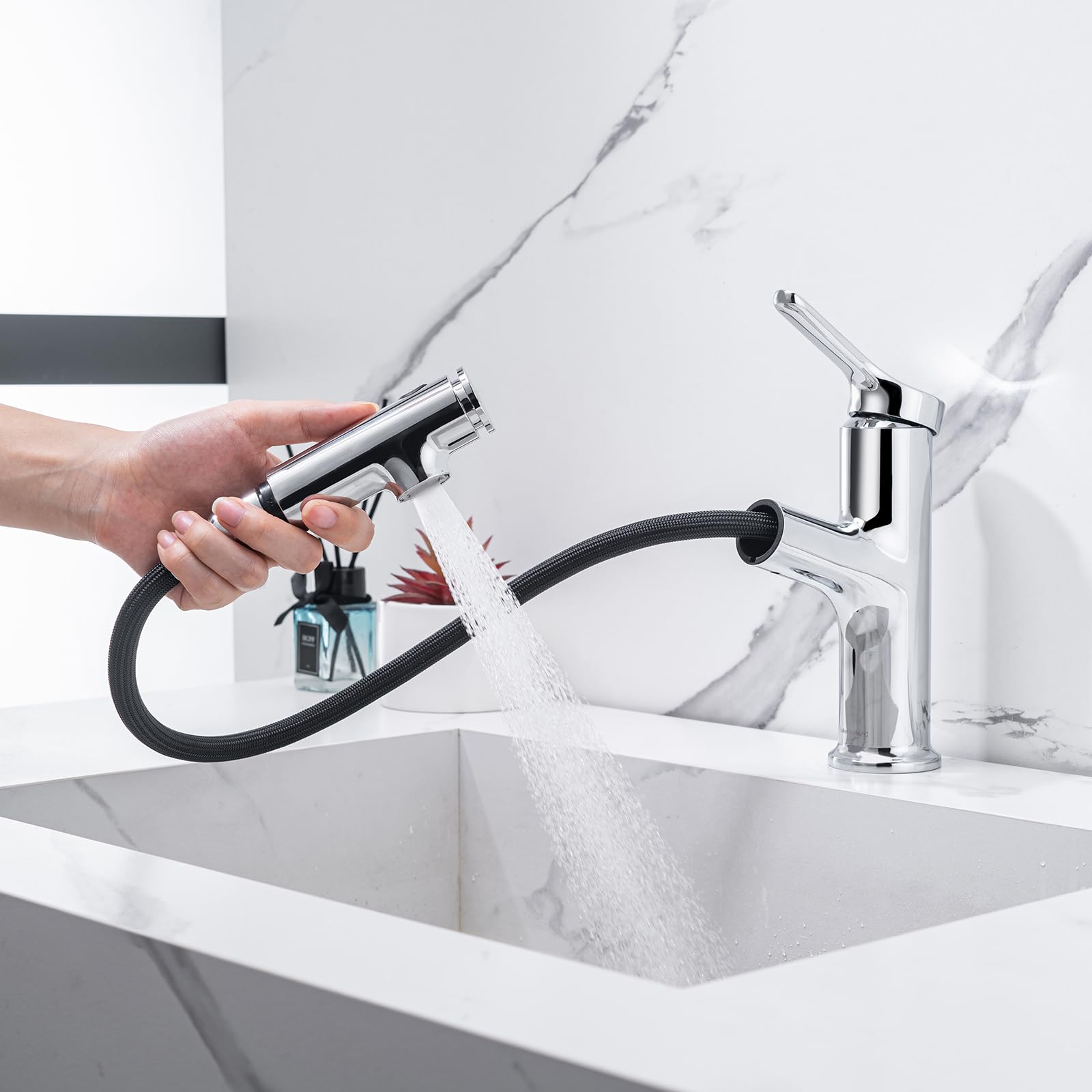 Rubinetto Bagno Lavabo Con Doccetta Estraibile a 3 Modalità, Miscelatore Lavabo Estraibile, Rubinetti Monocomando Bagno con Doccetta, Aeratore Rimovibile, Senza Piombo,Cromato