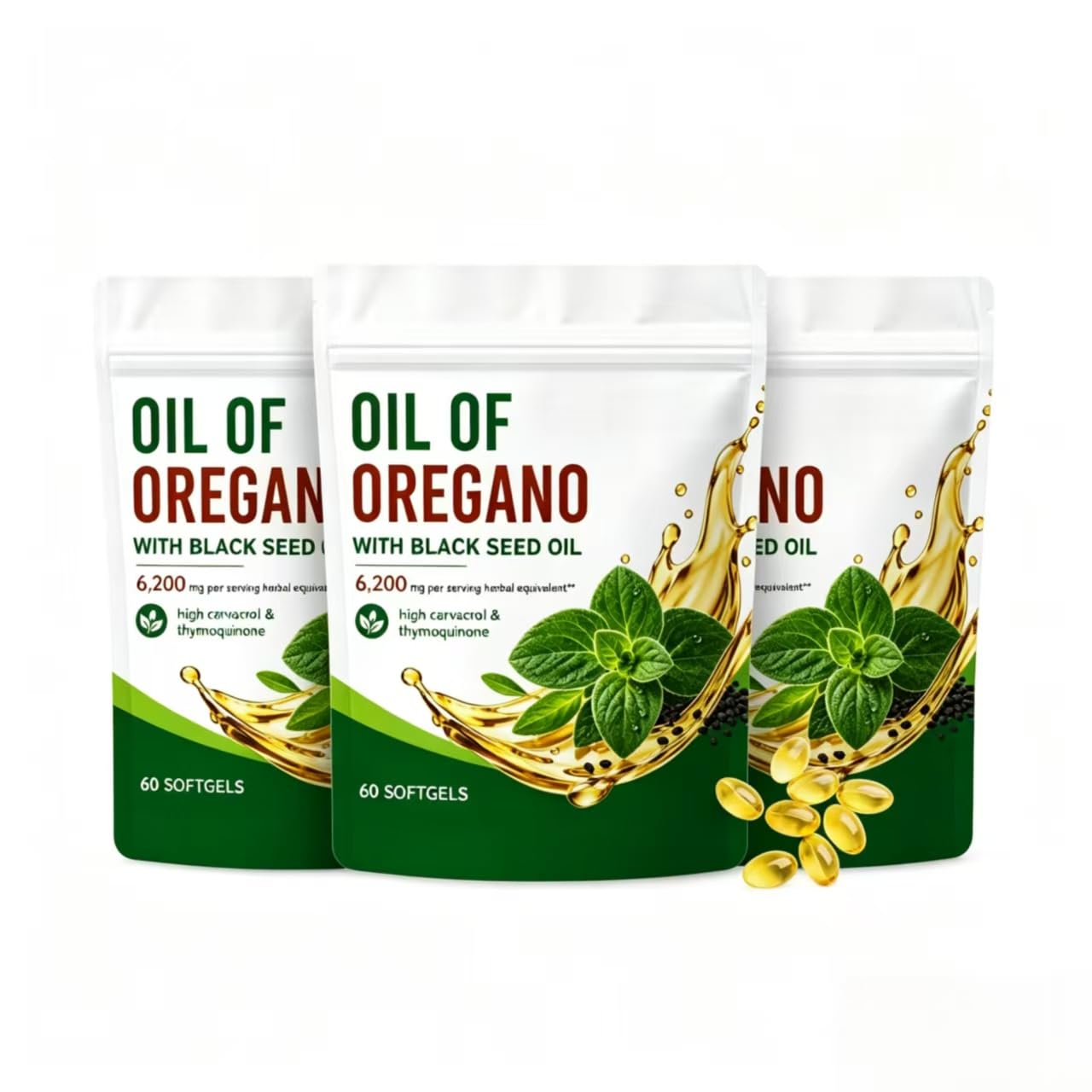 Aceite de orégano con aceite de semilla negra 6200 mg, apoyo digestivo