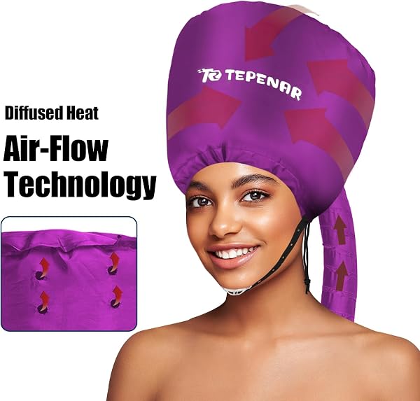 TEPENAR Cappello Asciugacapelli per Asciugacapelli a Mano - Morbido e regolabile, asciugatura rapida, ideale per capelli ricci e naturali - Riduce i tempi di asciugatura a casa - Viola - 4