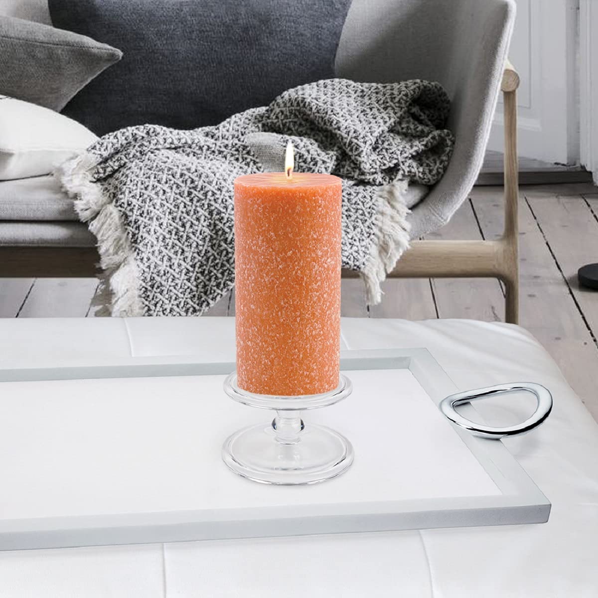 Root Unscented 9-Inch Pillar Candle, Platinum Timberline Texture - Made In USA, 153 Hour Burn - View #9