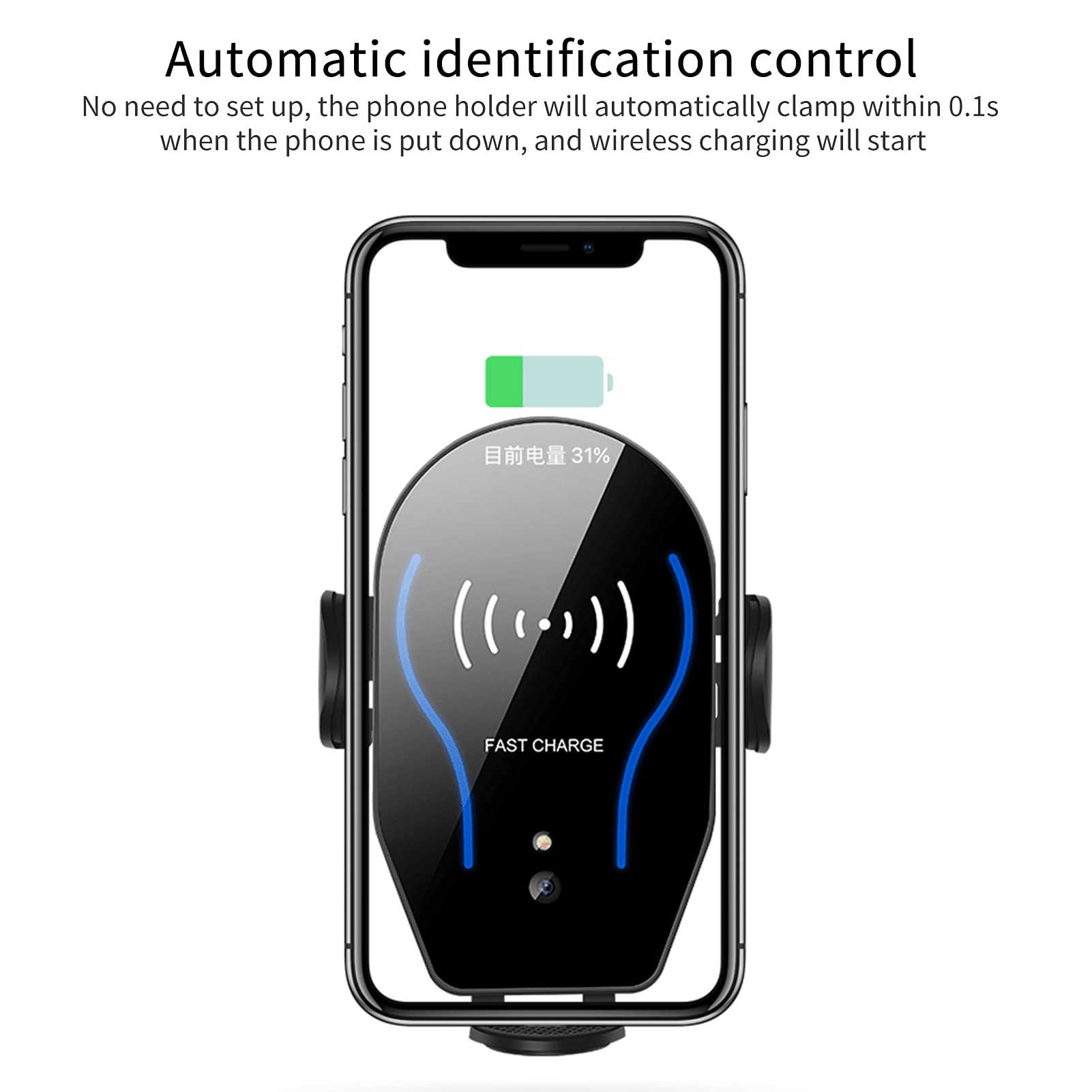 Caricabatterie wireless per auto da 10 W con ricarica rapida Qi, supporto per telefono da cruscotto con sensore di aggancio automatico per bocchetta 'aria, mani libere per una