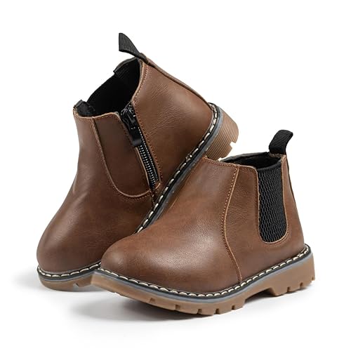 Zoolar Boys Girls High Top Combat Ankle Boots Kids Waterproof PU Leather Fall Boots Winter Warm Snow Outdoor Hiking Shoes Toddler Non Slip Texture Soft Durable Walking Boot