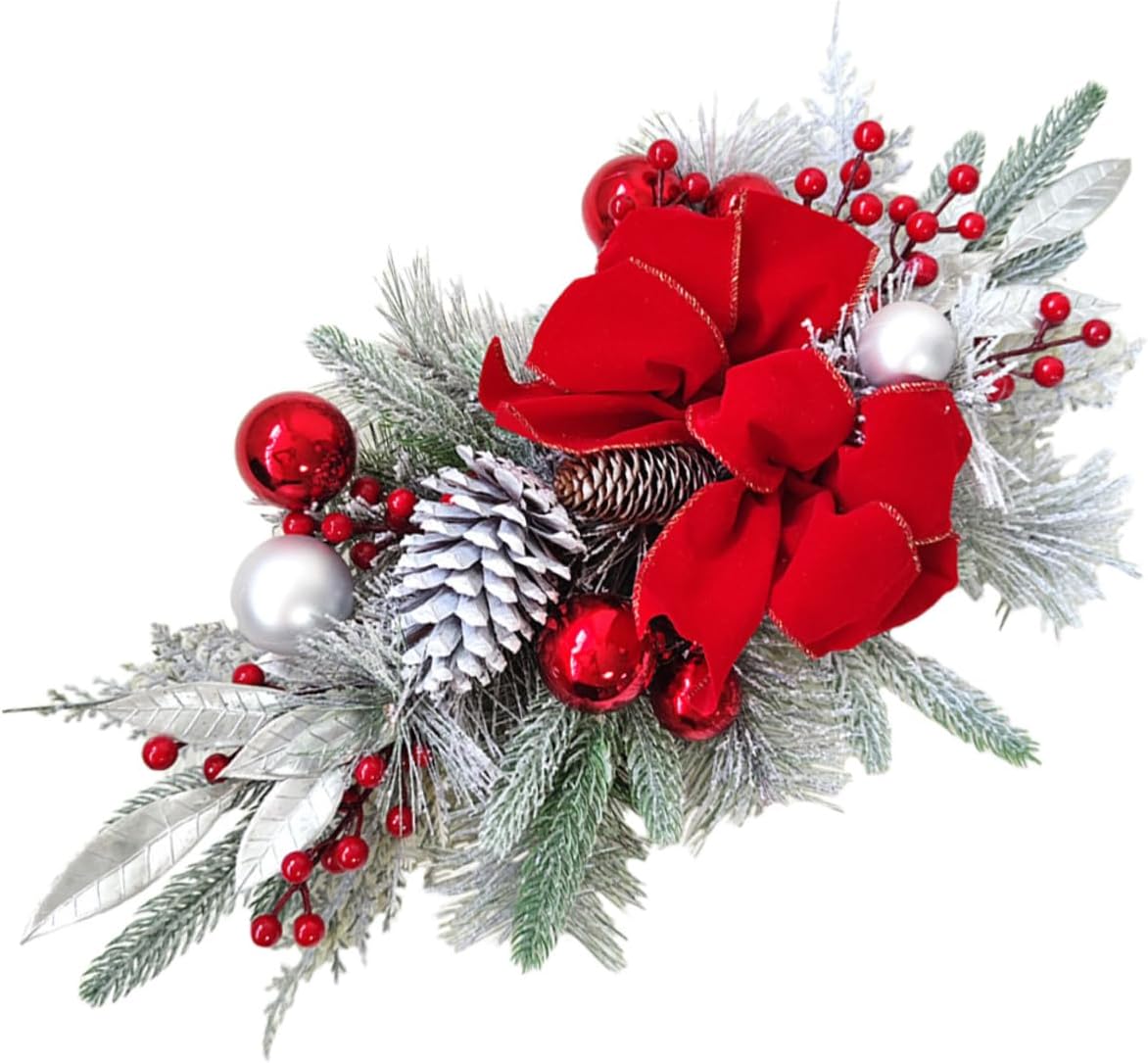 Christmas Teardrop Swag Bowknot Garland Lightweight Hanging Decor for Staircase Fireplace Door Window Festive Red Nordic Style Decorative Swag for Holiday Party and Home