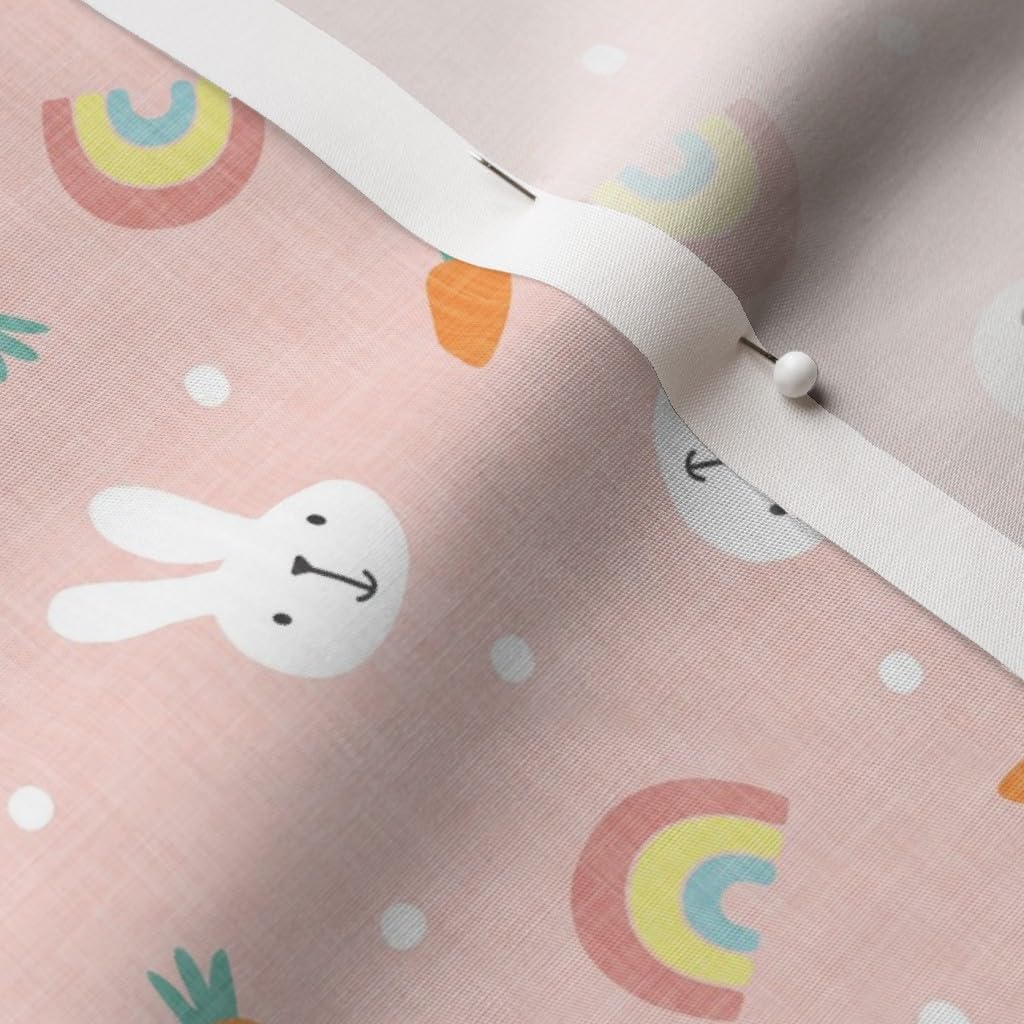 Spoonflower Fabric - Bunnies Rainbows Pastels Pink Spring Easter Bunny Carrot Printed on Cotton Poplin Fabric by The Yard - Sewing Shirting Quilting Dresses Apparel Crafts