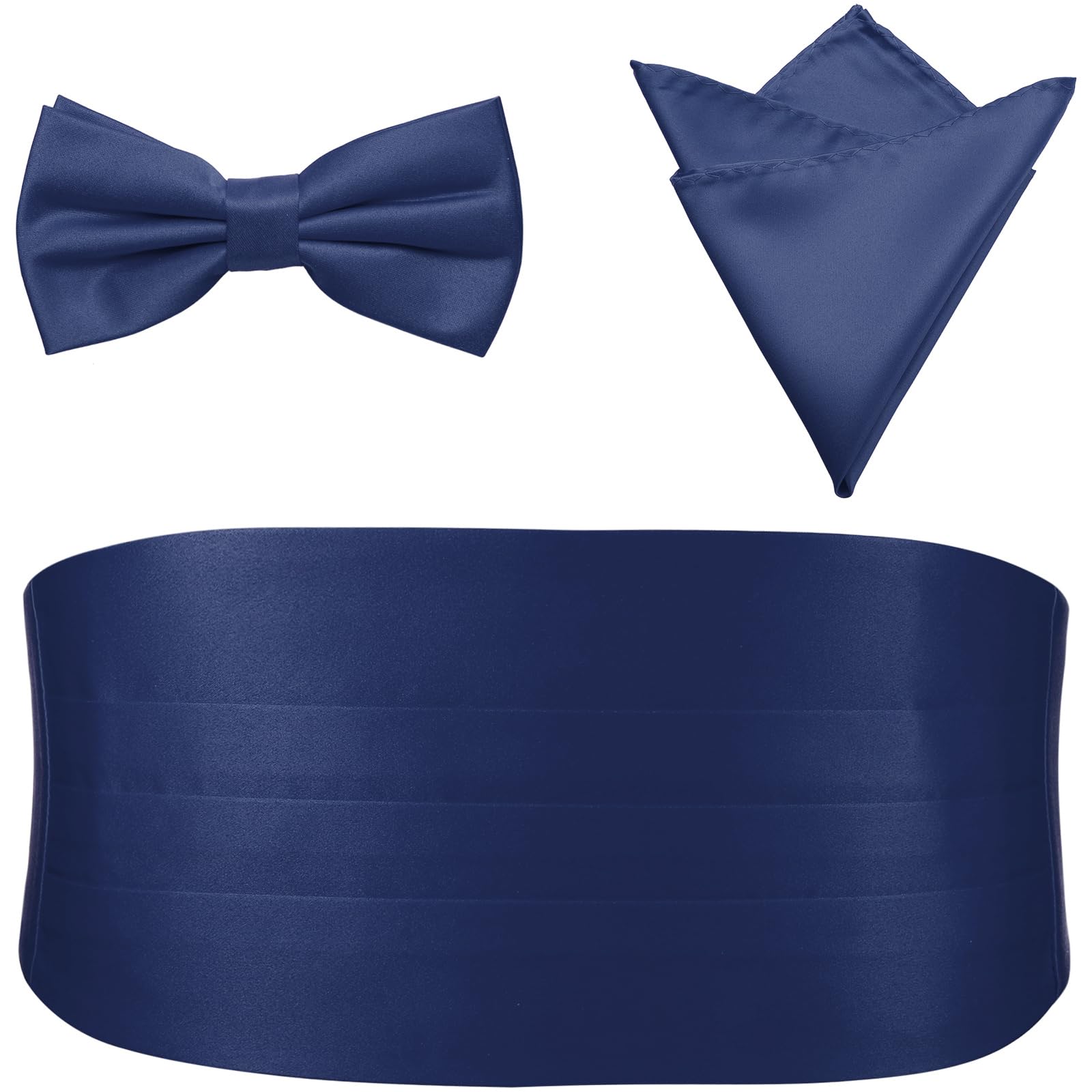 PenSee Mens Formal Solid Pre-tied Bow Tie &amp; Pocket Square &amp; Cummerbund Set Tuxedo Bow Ties for Men