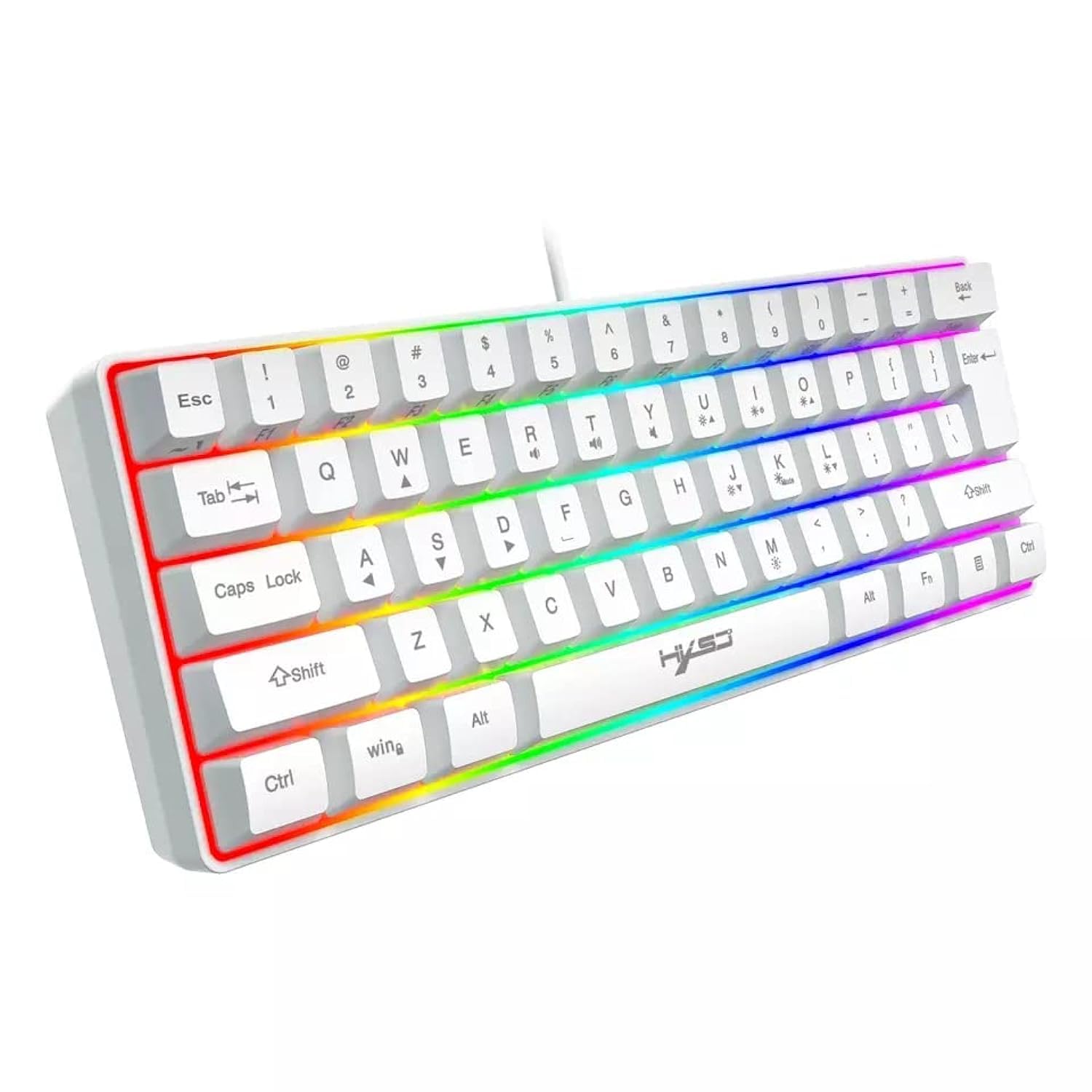 HXSJV700 Wired Gaming Keyboard RGB Streamer Wired Keyboard 61-key Gaming Keyboard for Game/Office Black (White)