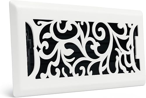 Registro de piso de acero con diseño floral de 4 x 10 pulgadas en acabado blanco glaciar para piso, cubiertas decorativas de ventilación de aire,