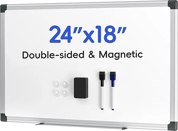 VUSIGN Magnetic Dry Erase White Board for Wall 24"×18"- 1 Eraser, 2 Markers, 4 Magnets, Aluminum Frame Whiteboard for Home, School, Office