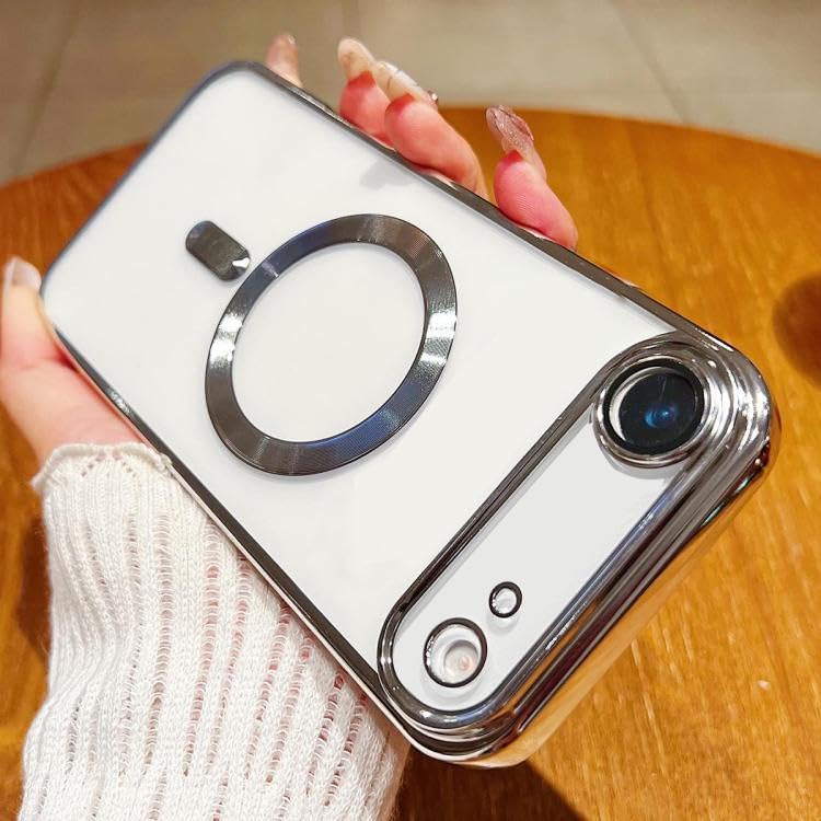 Image of VONZEE Electroplating Transparent Clear Logo Back Cover TPU Compatible with iPhone 17 Air Case, Compatible with Magsafe, Full Body & Individual Camera Protection for Each Lens for Men & Women (Grey)